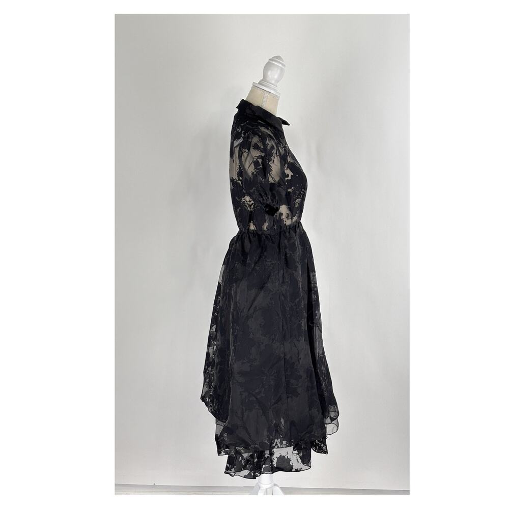 Disturbia Spectre Layered Midi Shirt Dress Black Floral Womens Size 4 New Sheer - Picture 8 of 11